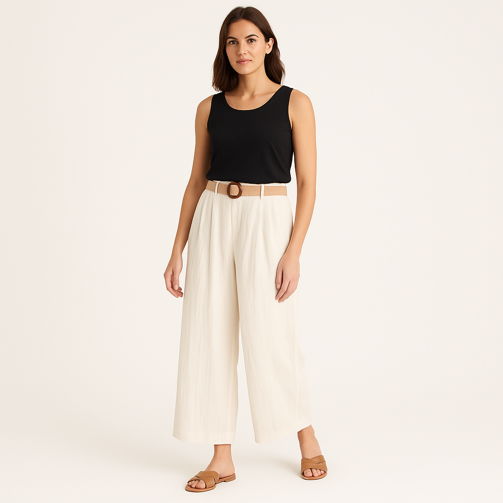 Women's High-Waisted Wide-Leg Trousers with Braided Belt-Cole Clothing