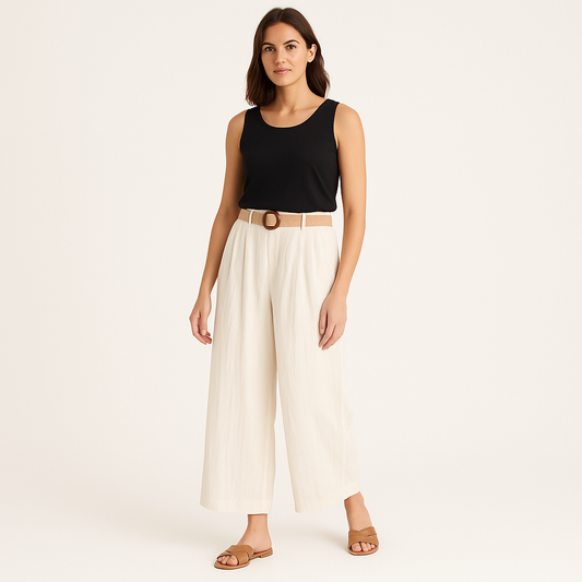 Women's High-Waisted Wide-Leg Trousers with Braided Belt-Cole Clothing