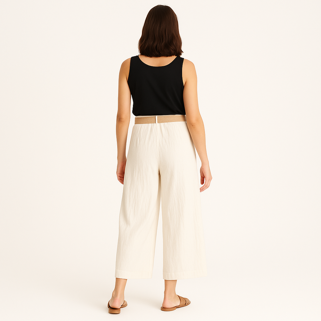 Women's High-Waisted Wide-Leg Trousers with Braided Belt-Cole Clothing