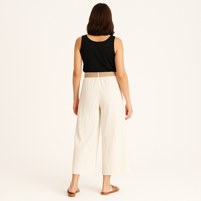 Women's High-Waisted Wide-Leg Trousers with Braided Belt-Cole Clothing