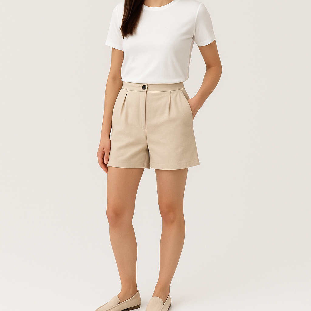 Women's High Waist Cotton Button-Front Shorts with Pockets-Cole Clothing