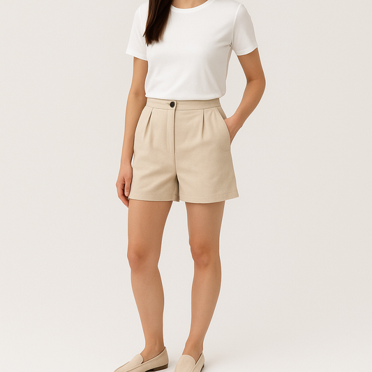 Women's High Waist Cotton Button-Front Shorts with Pockets-Cole Clothing