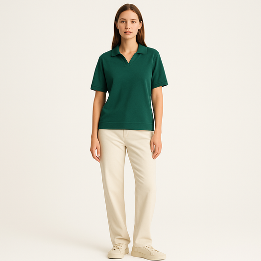 Women's Wool Blend Revere Collar T-Shirt – Smart Casual Summer Top-Cole Clothing-Green-S-Cole Clothing