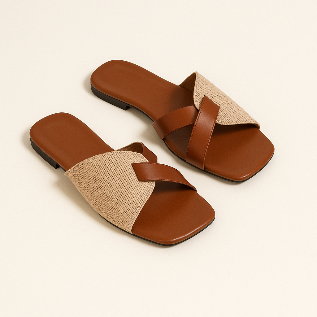 Women's Square Toe Retro Flat Slides – Open Toe Summer Sandals-Cole Clothing-Brown-35-Cole Clothing