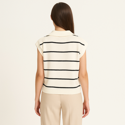 Women's Striped Lapel Neck Sleeveless Polo Knit Vest-Cole Clothing
