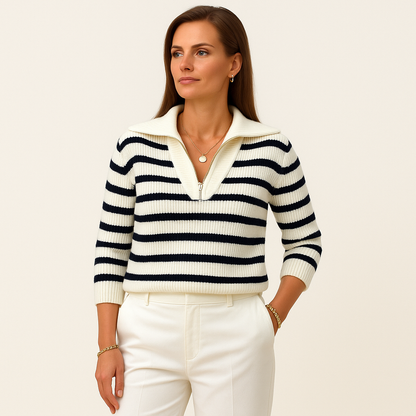 Women's Striped Quarter Zip Collared Jumper – Cole Clothing