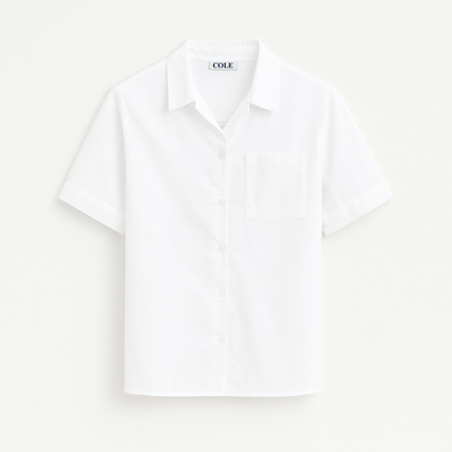 Women's White Cotton Blend Short Sleeve Button-Up Shirt – Summer Casual