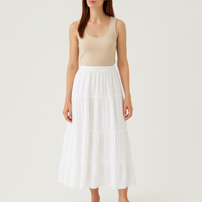 Women's White Wool Ruffle Hem Tie Waist Midi Skirt – Cole Clothing