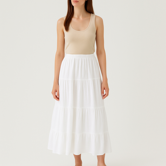 Women's White Wool Ruffle Hem Tie Waist Midi Skirt – Cole Clothing