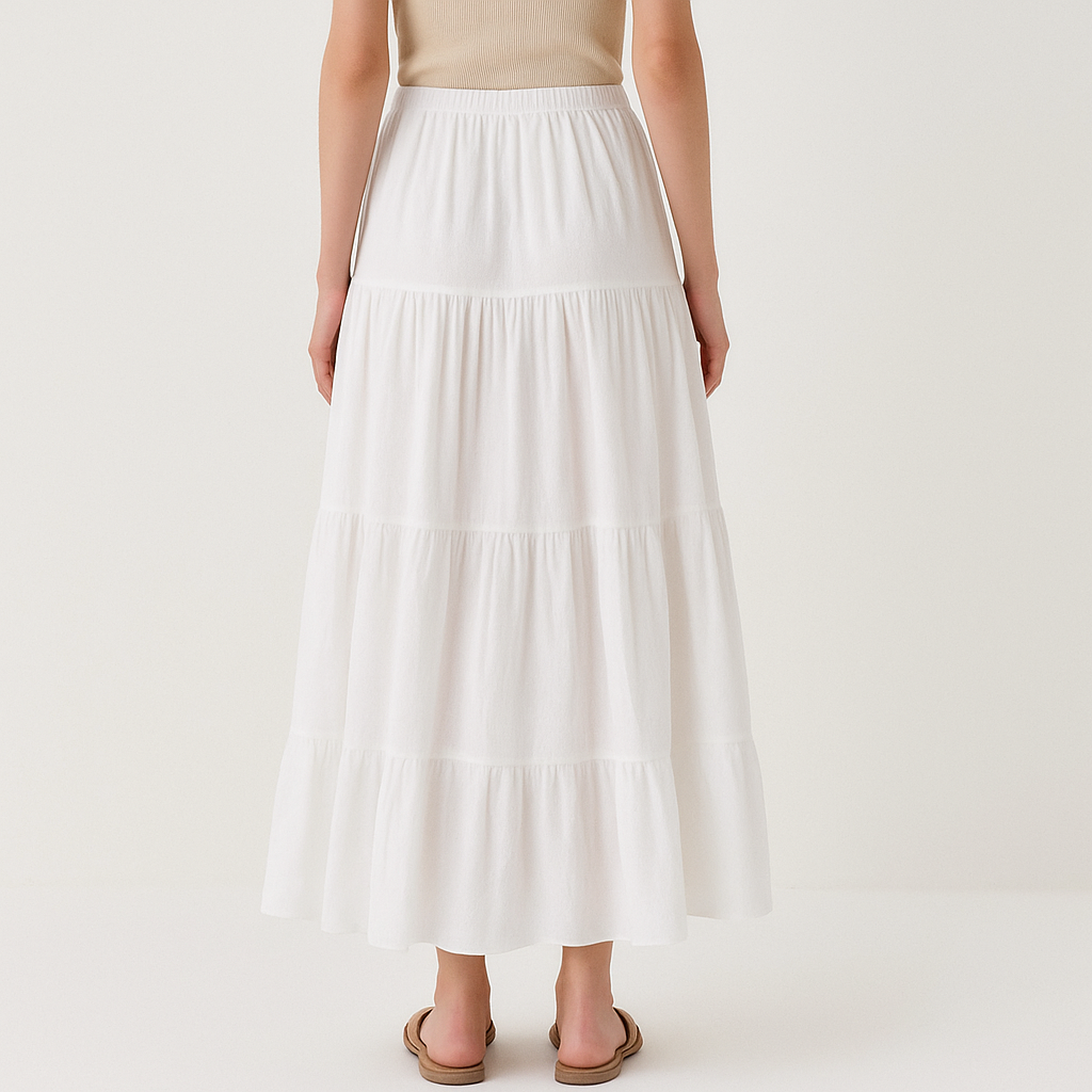 Women's White Wool Ruffle Hem Tie Waist Midi Skirt – Cole Clothing
