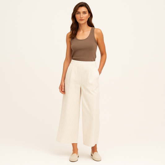 Women's Wide Leg Linen Blend Trousers - Cole Clothing