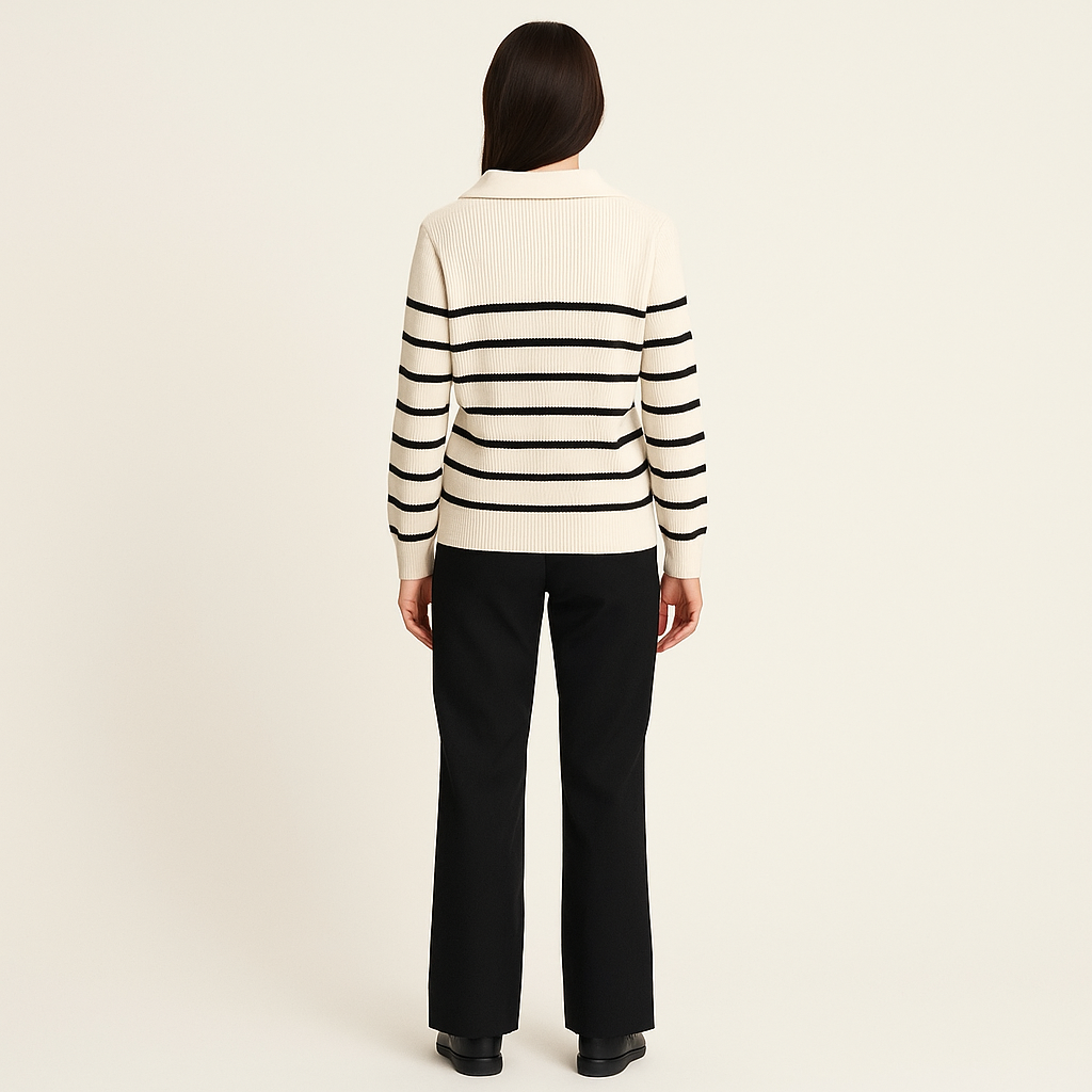 Women's Striped Raglan Sleeve Jumper with Classic Collar-Cole Clothing