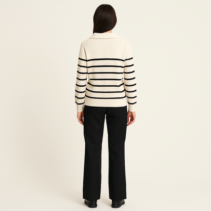 Women's Striped Raglan Sleeve Jumper with Classic Collar-Cole Clothing